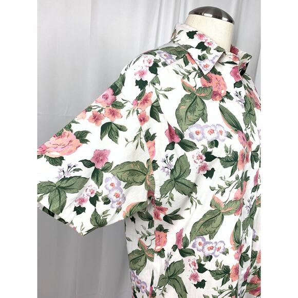 Vintage Ninon De Lenclos Floral Button Up Collared Short Sleeve Top Blouse Sz M - Picture 7 of 12